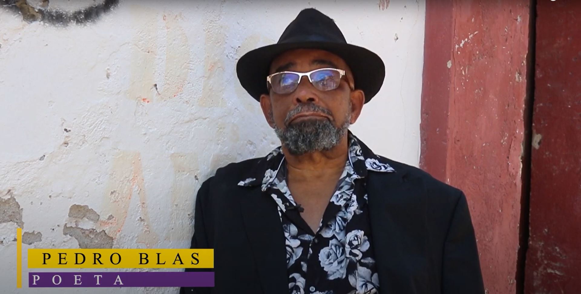 Poet Pedro Blas Julio Romero on a street in Cartagena, Colombia.