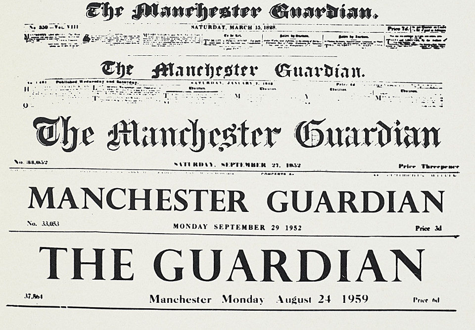 Mastheads from the 'Manchester Guardian' and 'Guardian' newspaper