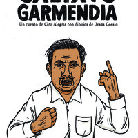 Cover to a zine showing a man in a white shirt, his right hand is clenched in a fist while his left points upwards to the sky.