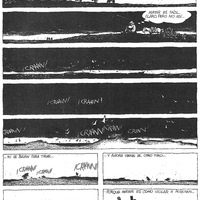  A page composed of nine panels, the first five of which stretch the width of the page. A man watches other horsemen ride over the horizon before hearing rifle-shots ring out over the pampas. In his thought bubble appear the words, 'Killing is easy, of course, but not like that'. The page finishes with images of spent cartridges thrown up into the air. The text box reads '...because killing is like raping someone..."